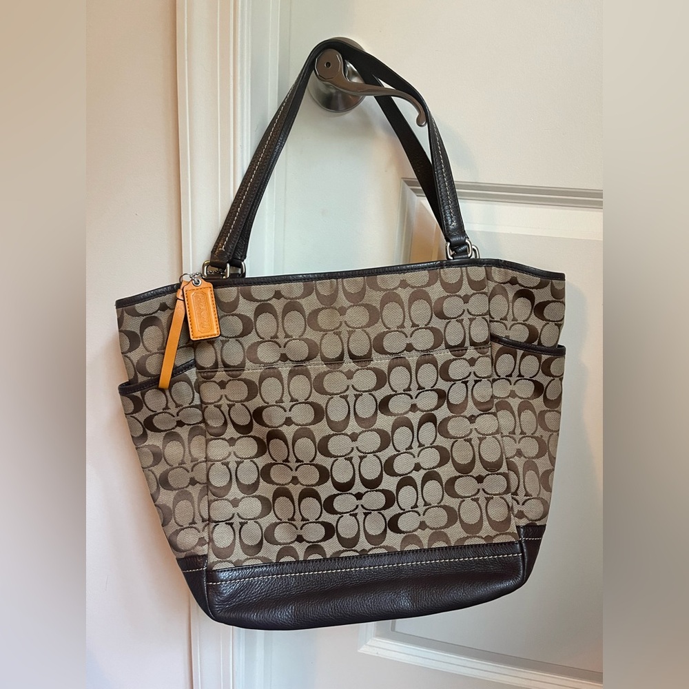 Brown and tan coach bag